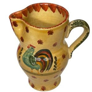 ITALIAN Artisan Hand Painted Glazed Clay Small Serving Pitcher Rooster Motif